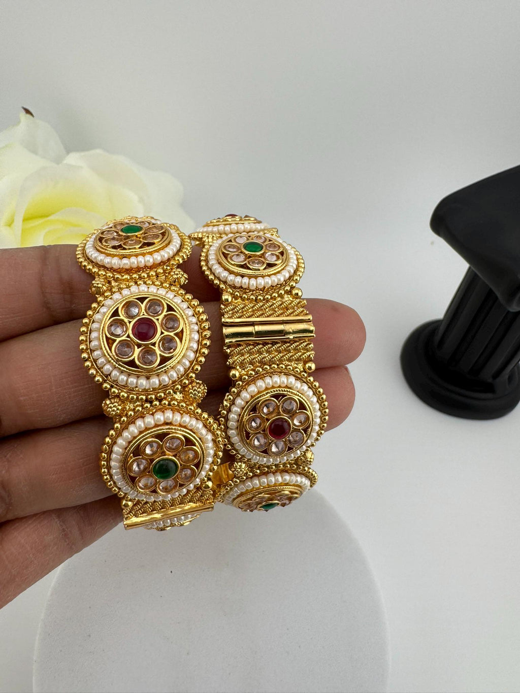 Amrapali inspired Designer Openable bangles in Matt Gold and multicolor stones