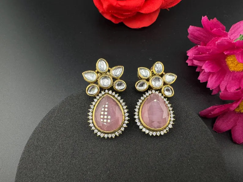 Small Drop earrings With Kundan, Stone and Cubic Zirconia