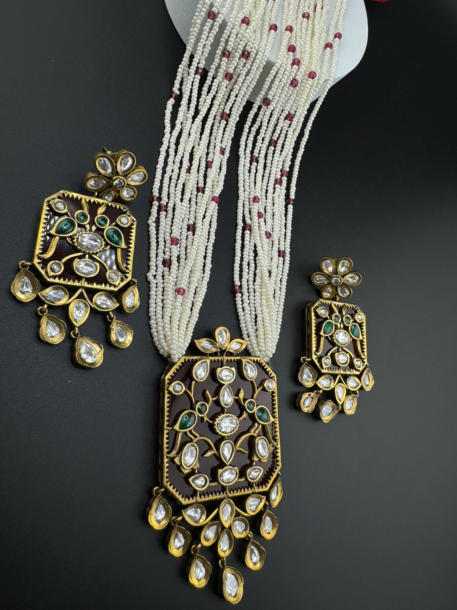 Amrapali Inspired Premium Long Necklace set with moissanite Kundan Inlay work on Stone