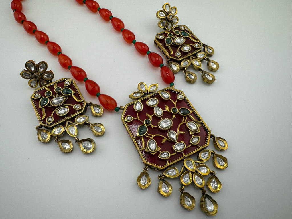 Amrapali Inspired Premium Long Necklace set with moissanite Kundan Inlay work on Stone