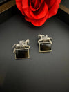 Oxidized German silver studs earrings with Horse details