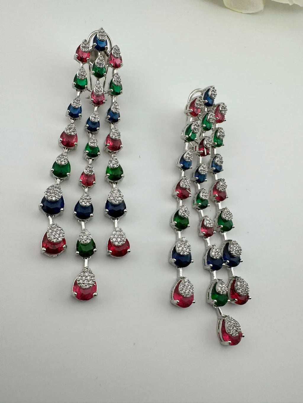 Premium Cubic Zirconia and Crystal stone in multicolor Statement Long earrings