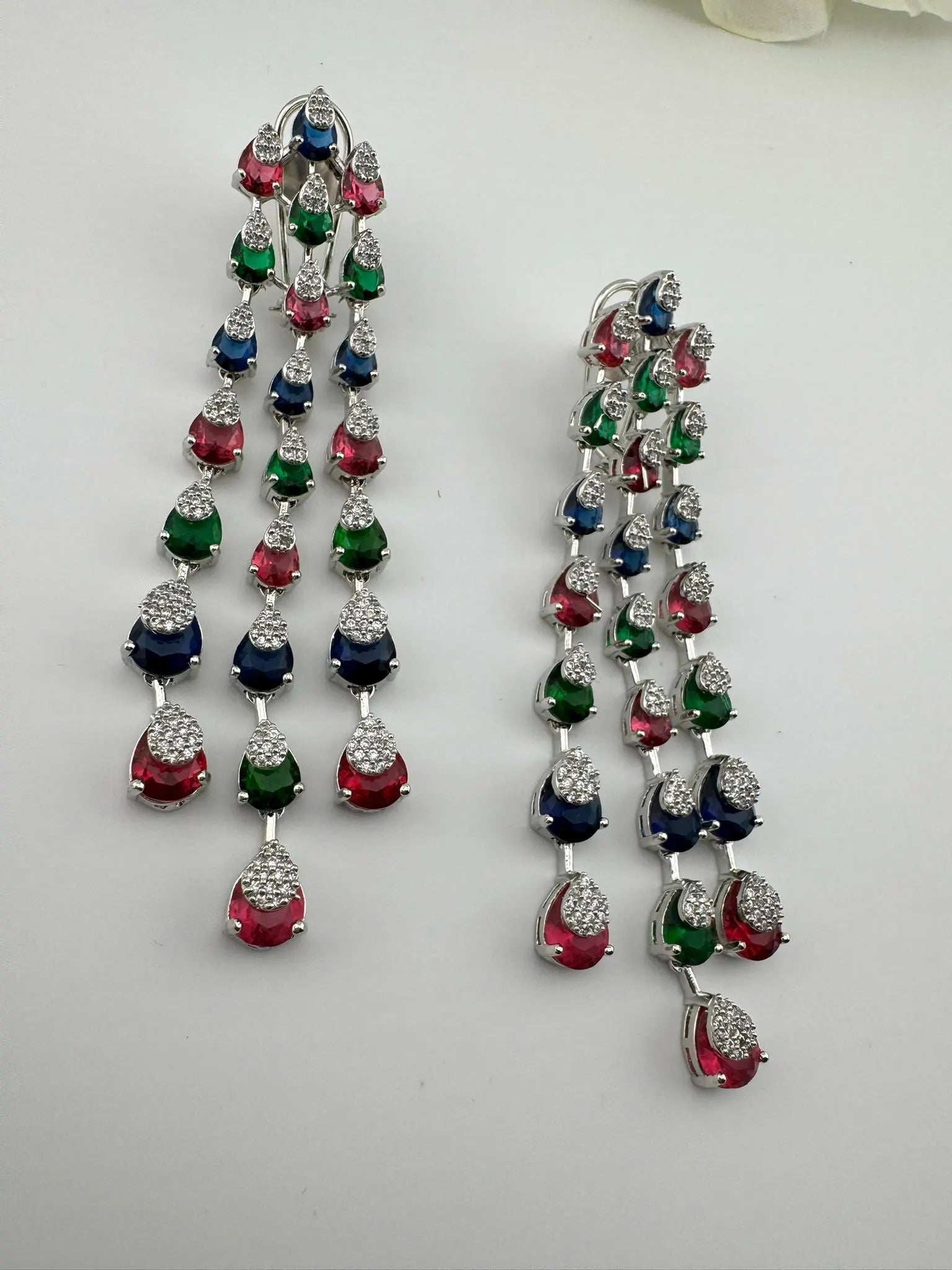 Premium Cubic Zirconia and Crystal stone in multicolor Statement Long earrings