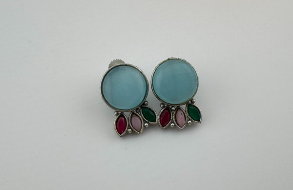 Oxidized German silver, Monalisa Stone studs earring