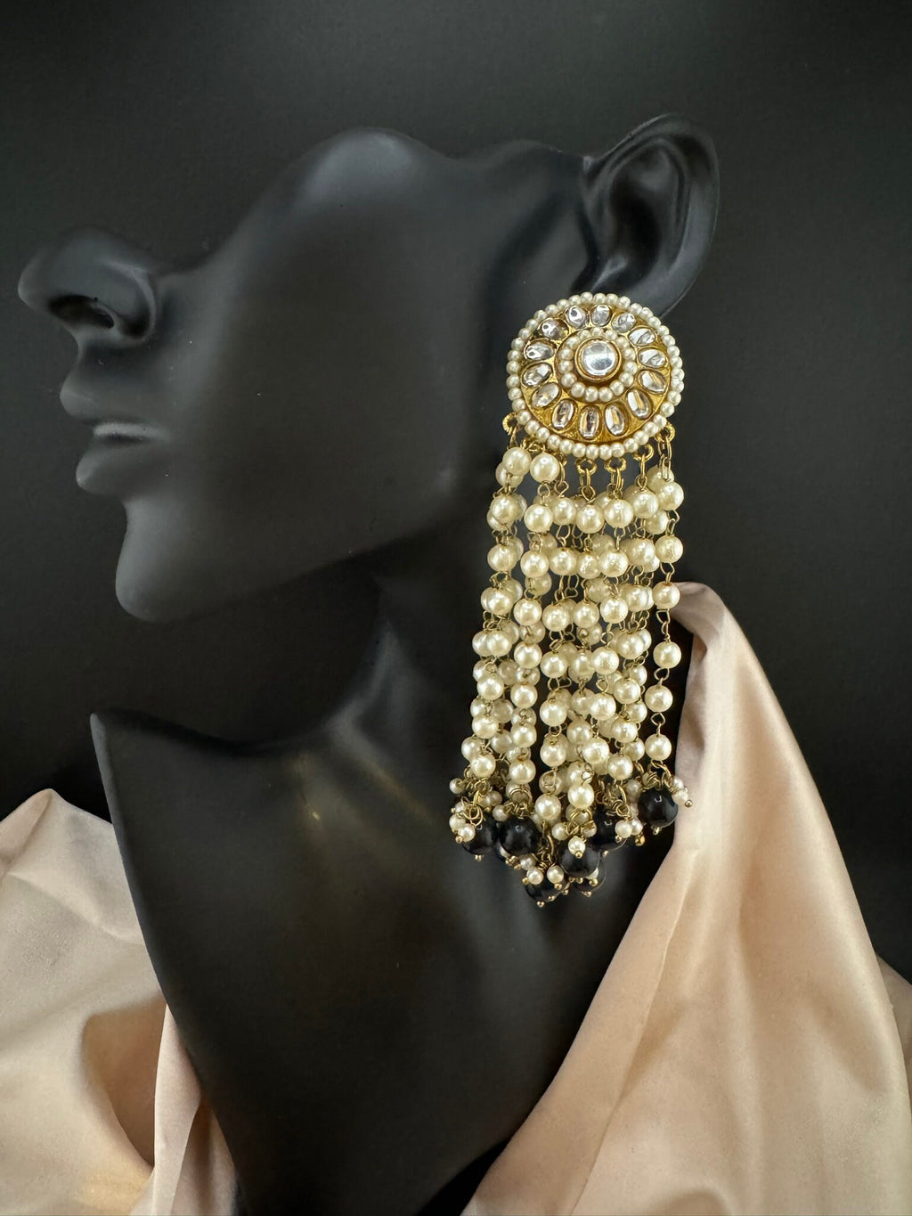 Big Kundan Studs with Pearls Latkan Long earrings