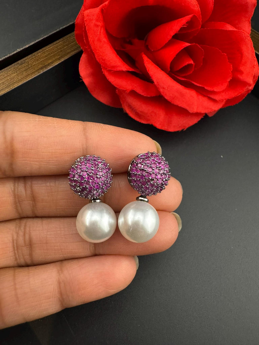 Premium Nano setting Cubic Zirconia and Pearl Victorian Pearl Drop earrings