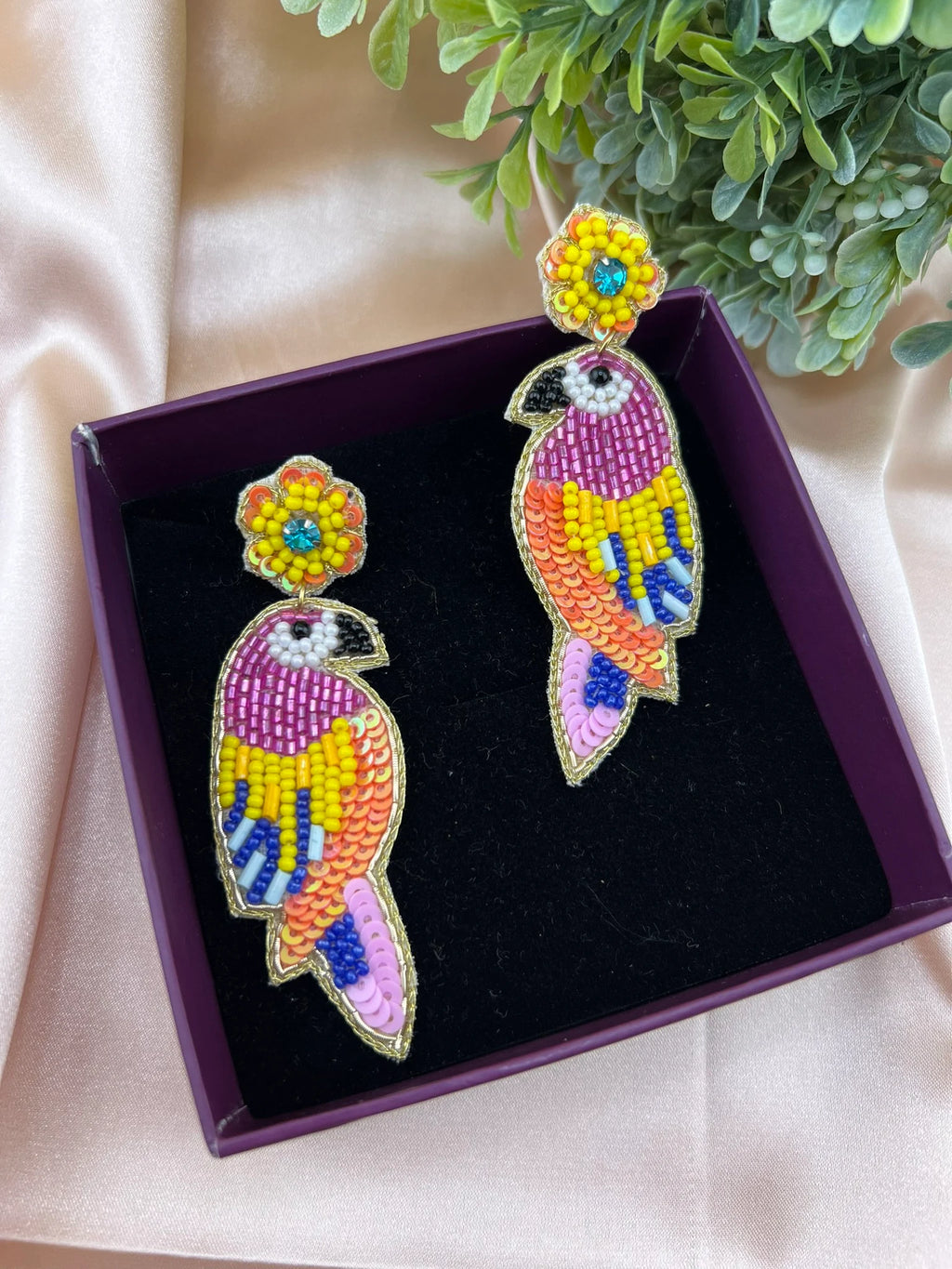 Colorful Bird Beaded Earrings, Handmade Statement earrings