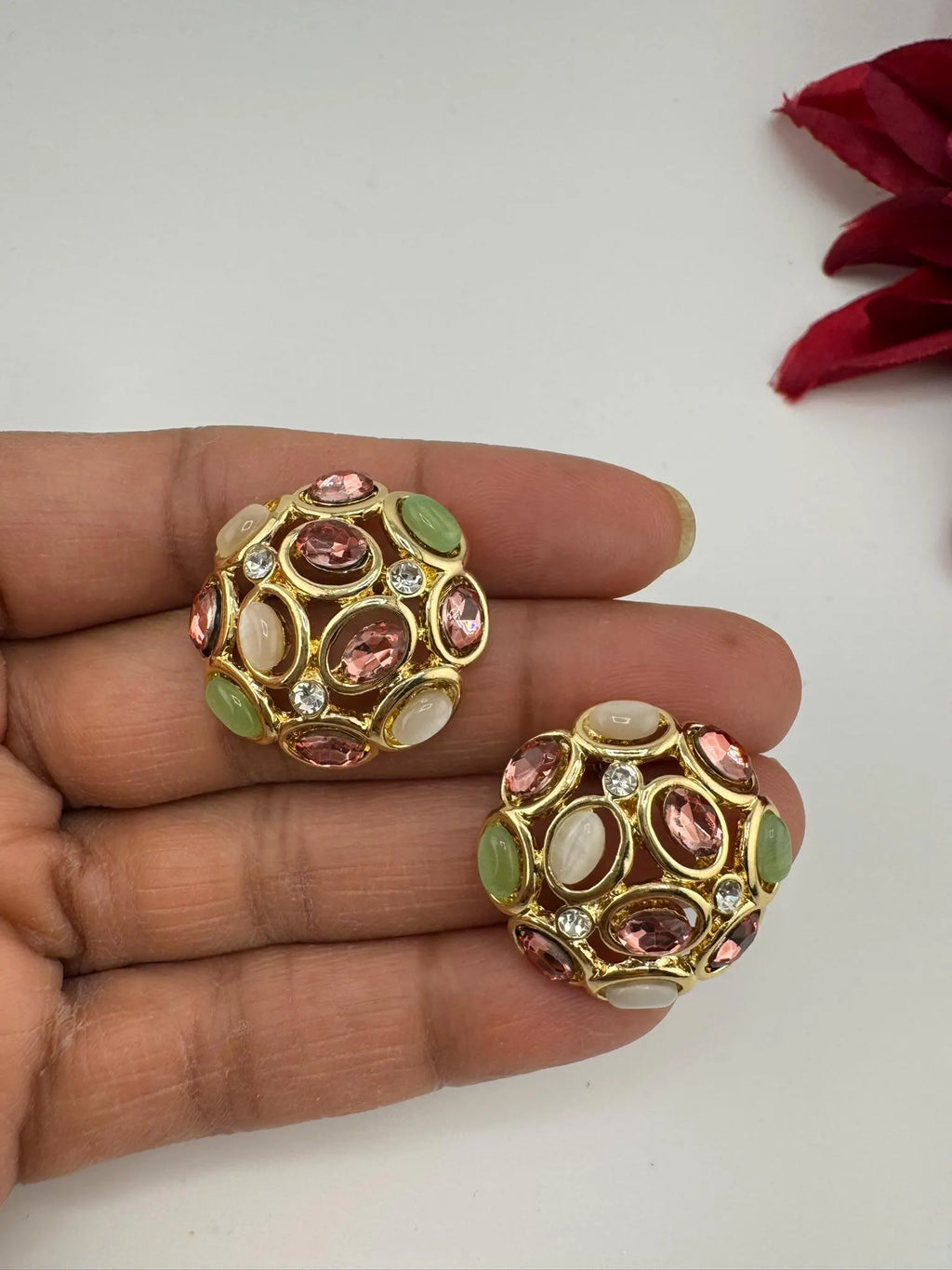 Premium Cubic Zirconia, Glass Crystals in gold is Swarovski inspired designer studs earrings