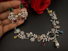 Green Premium American Diamond, Cubic Zirconia, Stones and Pearls Floral Necklace with earrings
