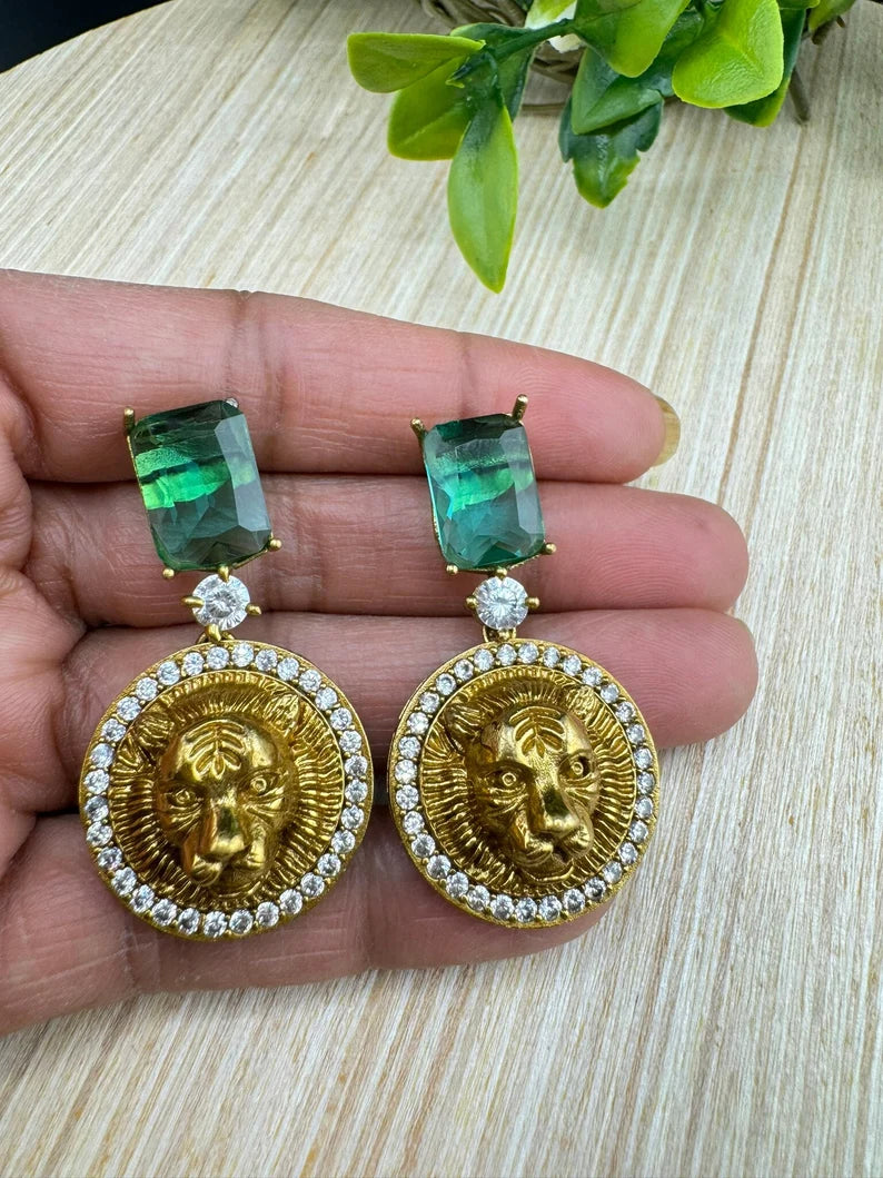 Inspired By Sabyasachi earrings with CZ, and stone, Dangler earring