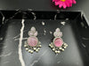 Green Monalisa and pearls stud Oxidized German Silver earring