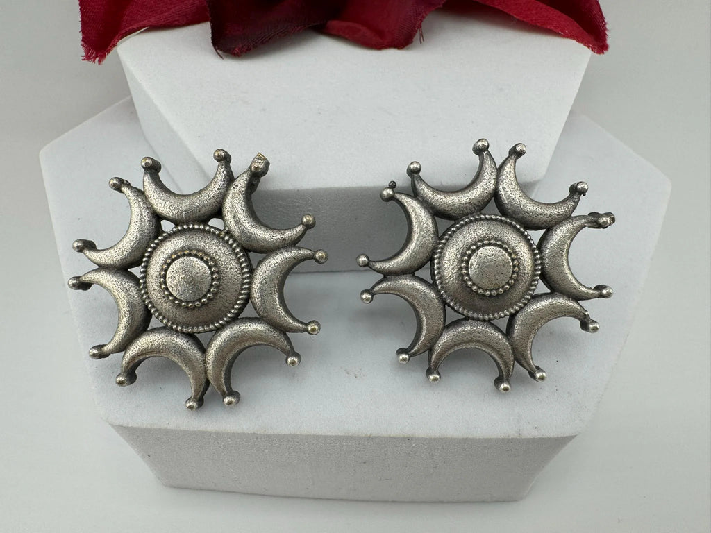 Moon Oxidized German silver Big Stud earrings