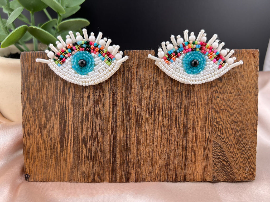 Evil Eye Beaded earrings studs, Quirky Handmade Earrings