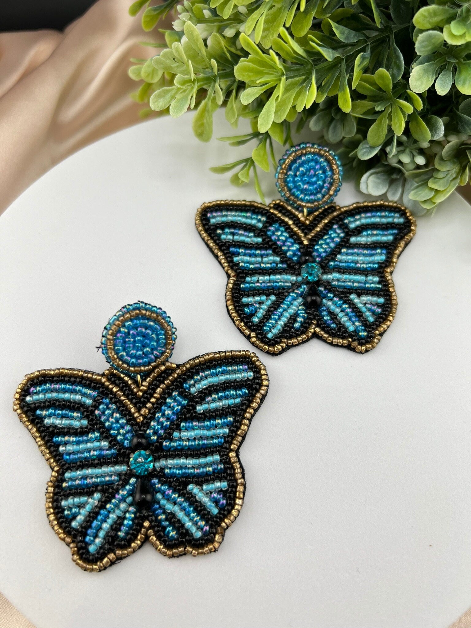 Blue Butterfly Beaded earrings, quirky Handmade earrings
