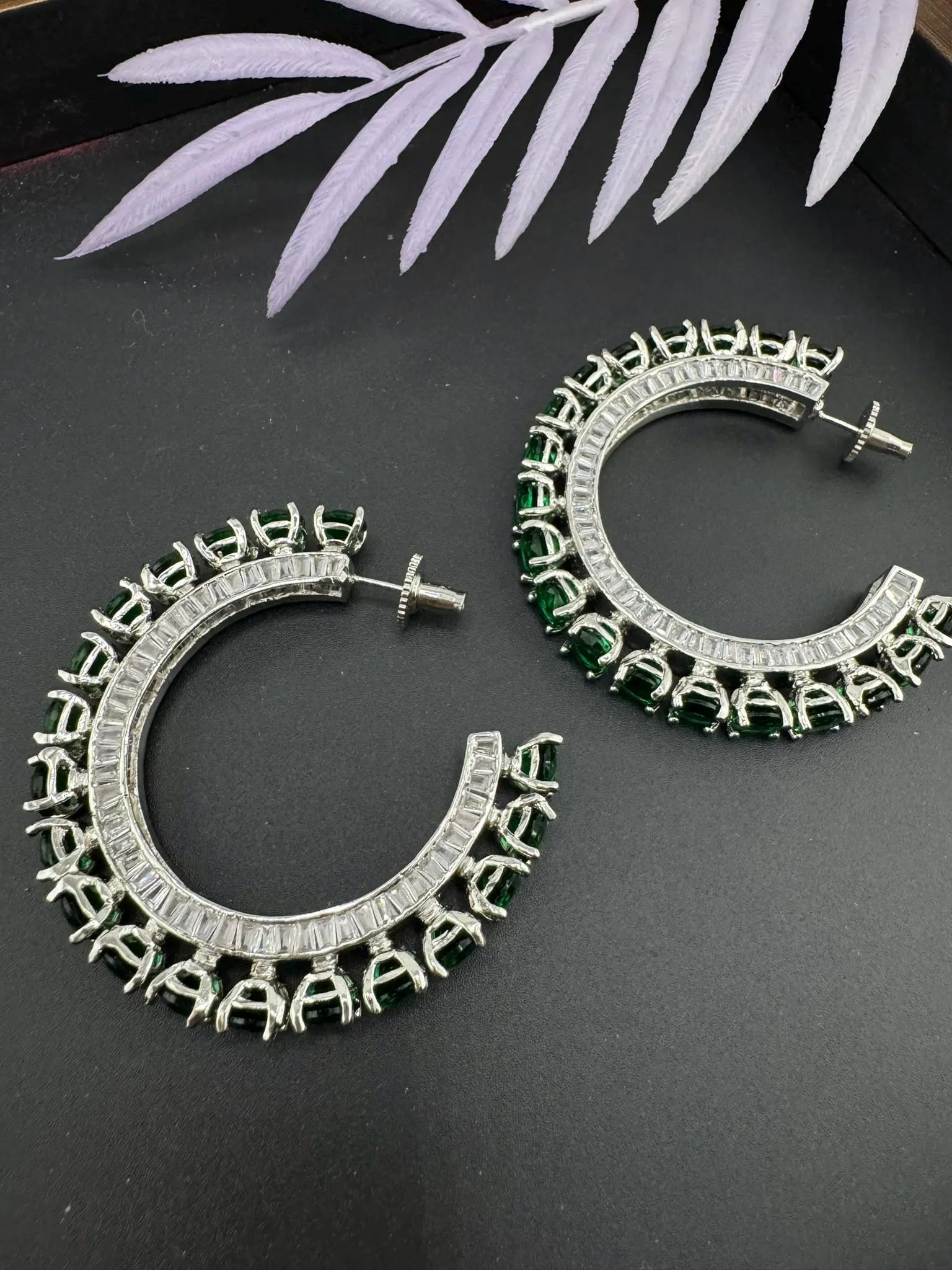Swarovski inspired Premium Designer Open Hoop Earrings in Emerald Green crystals