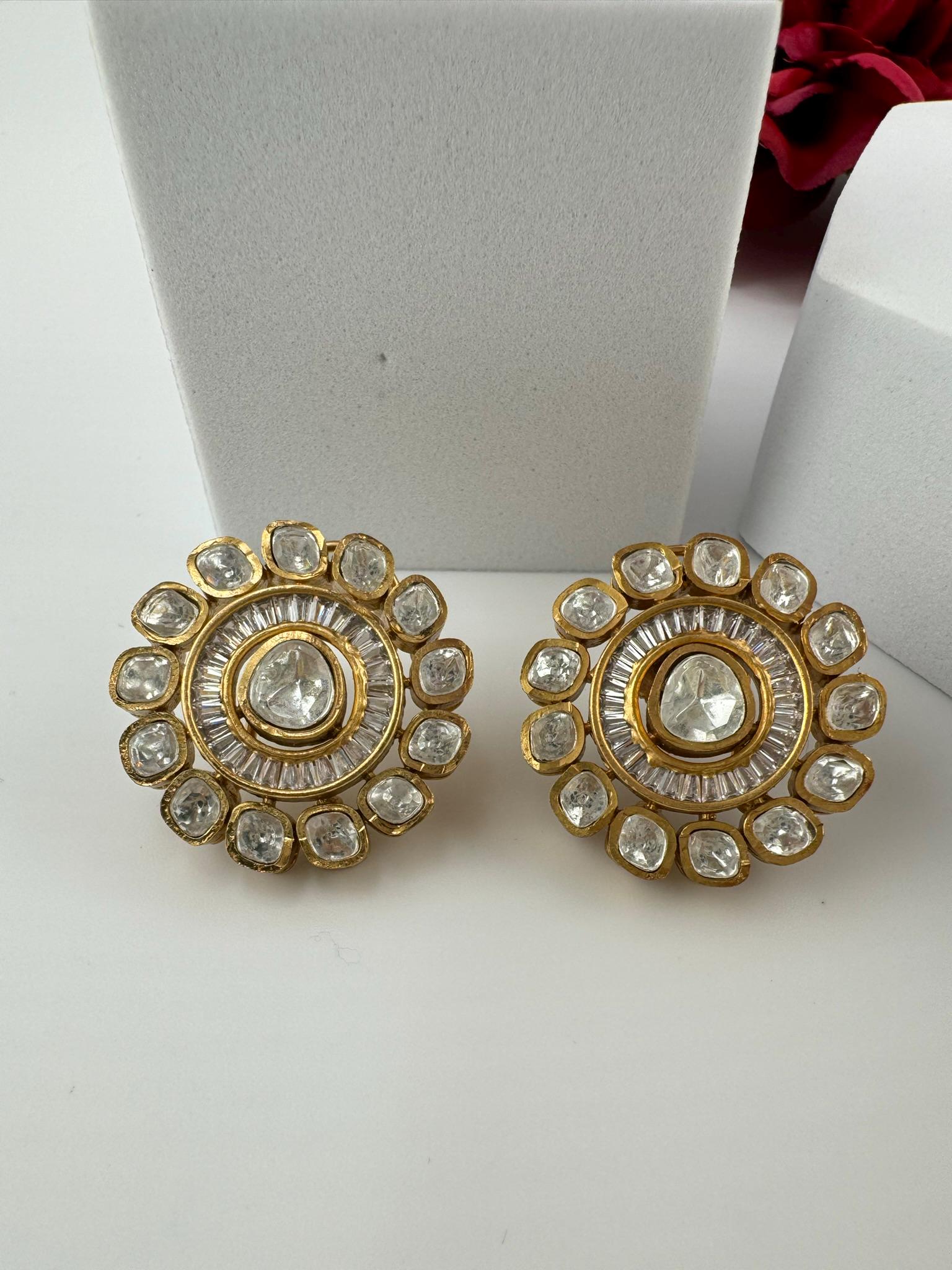 Tyaani Inspired Designer Premium uncut Kundan and CZ in channel setting Big stud earrings