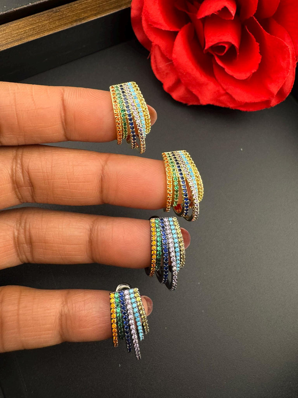 Premium Hoop earrings has Nano setting Cubic Zirconia and Stones is a designer Inspired Statement half Hoop earrings