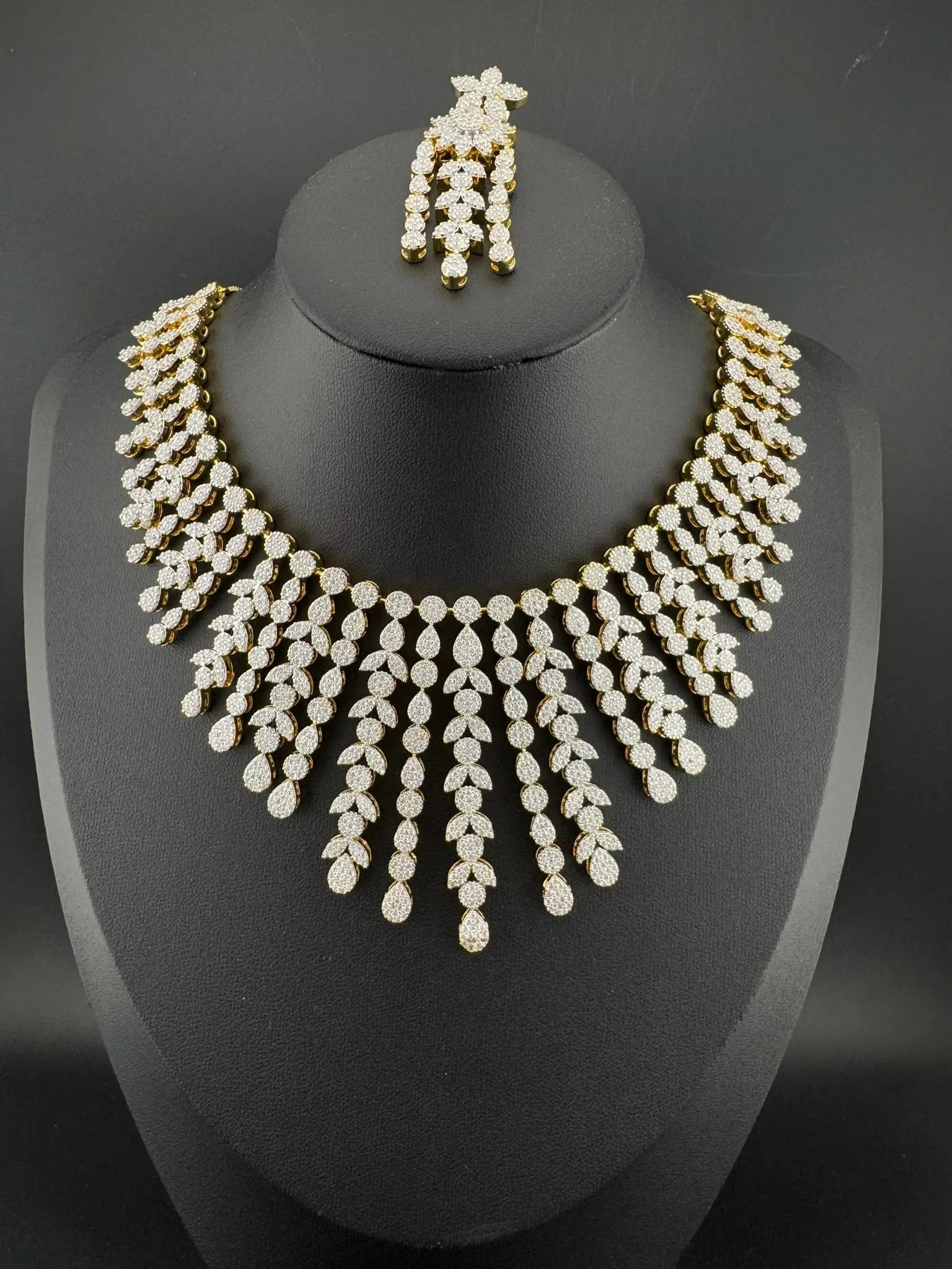 Premium American Diamond, Cubic Zirconia Bridal Collar Necklace with long earrings