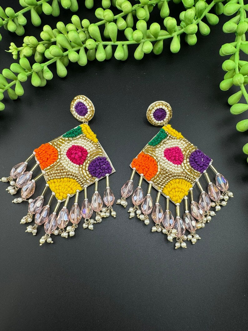 Beaded Multicolor with Tassel Quirky earring/Handmade earring