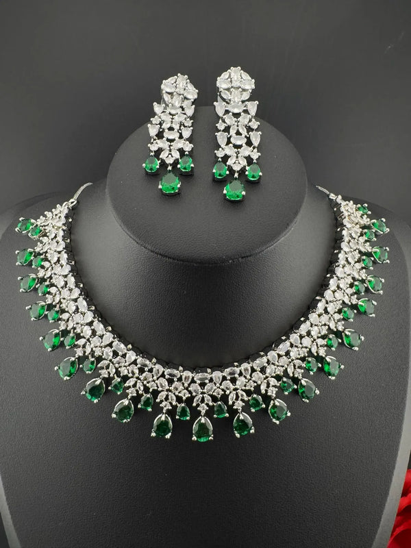 Premium American Diamond, Cubic Zirconia collar Necklace with earrings