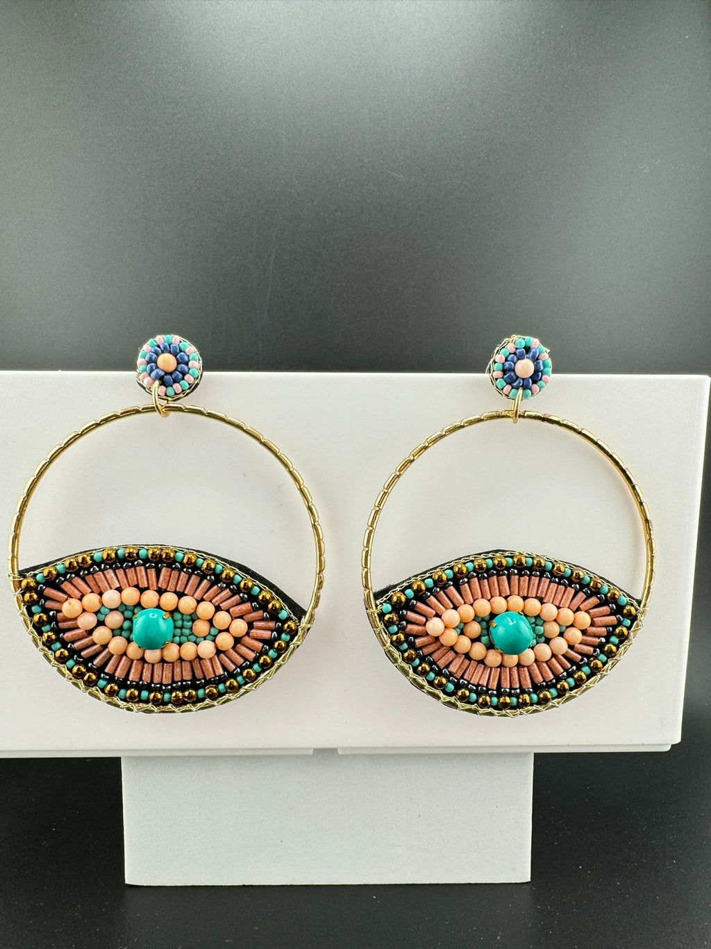 Evil Eye Big Quirky Beaded Hoop earrings