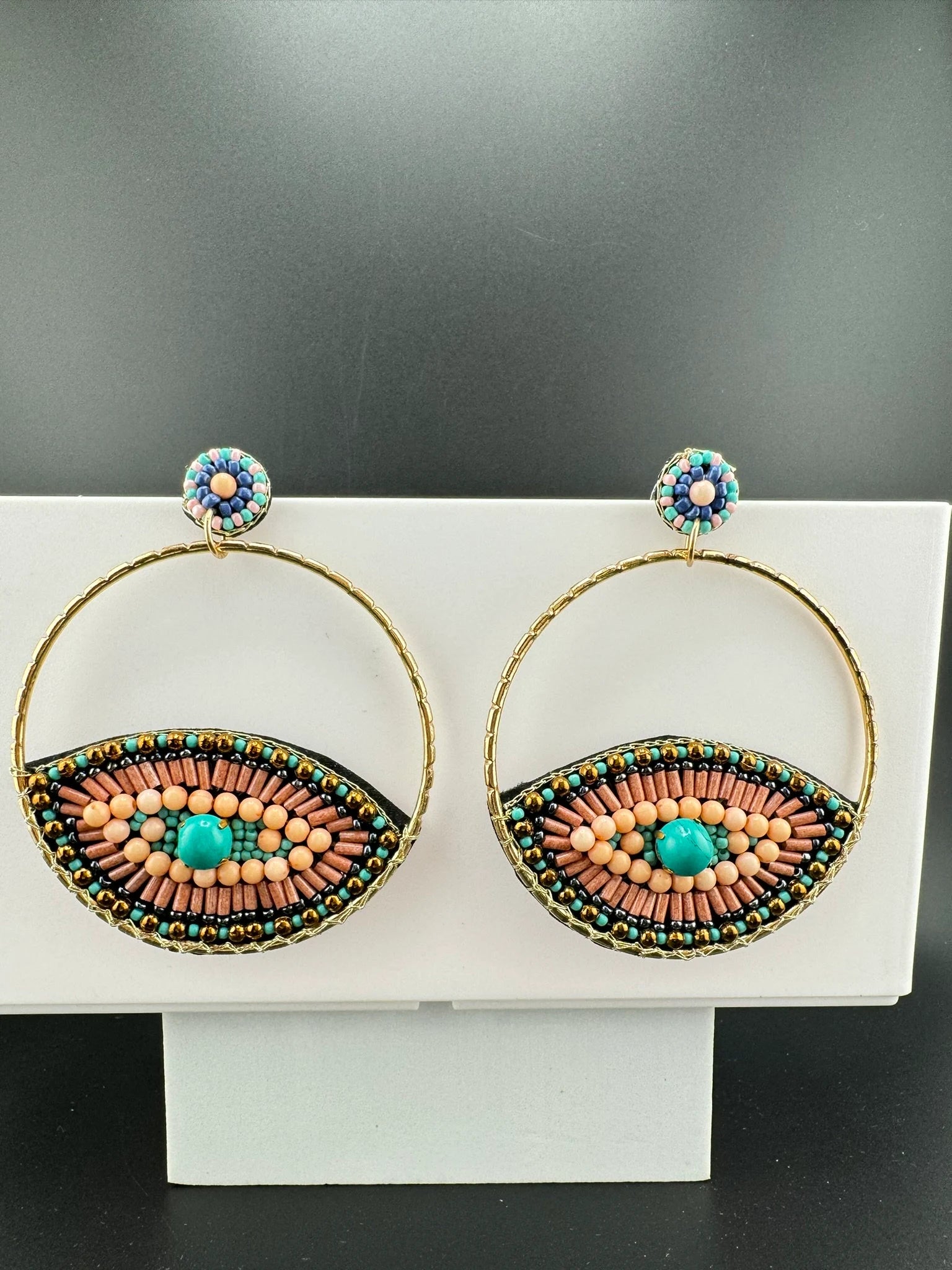 Evil Eye Big Quirky Beaded Hoop earrings