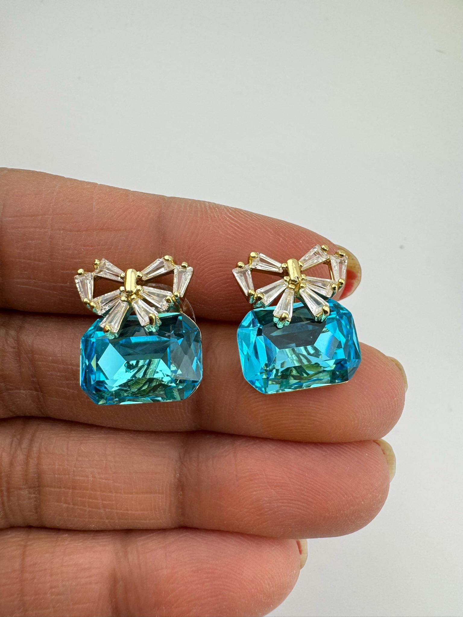 Premium Bow Cubic Zirconia and Swarovski Crystal stone in gold color Studs earrings