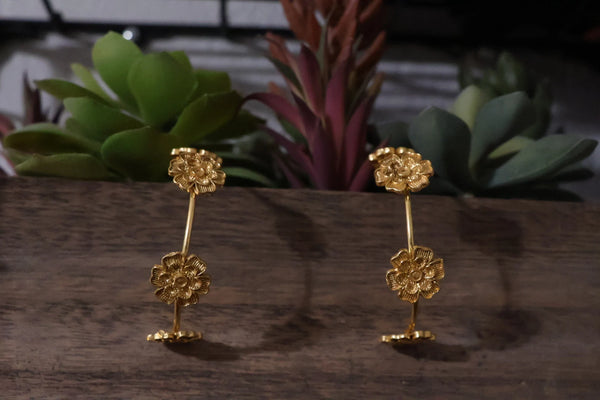 Matt Gold Statement Hoop earrings in unique Flowers design around hoop