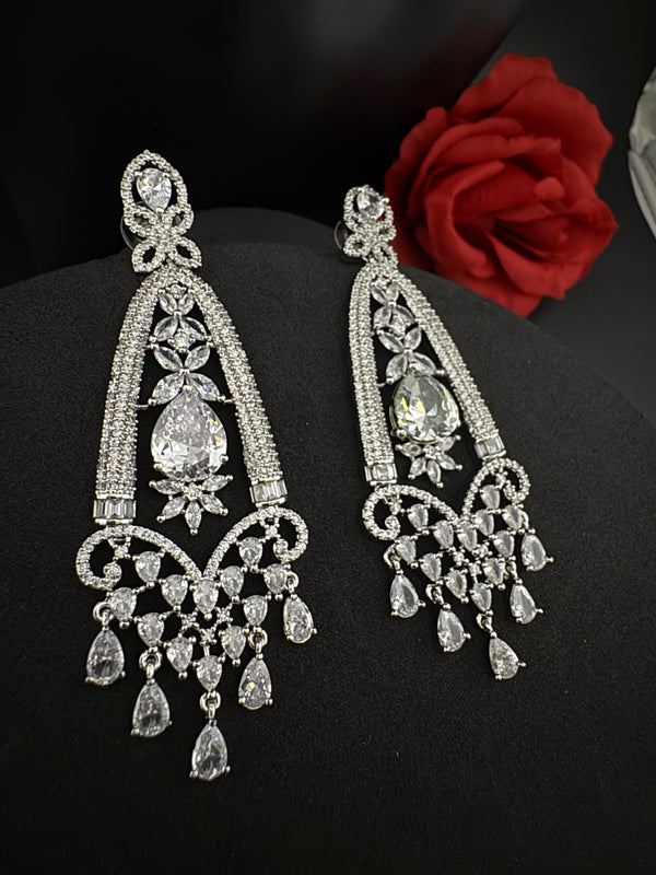 Premium Cubic Zirconia Crystals Chandelier earrings is designer Inspired, Statement Long sleek earring, Bridal, Party, Wedding jewelry, chic