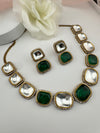 Kundan, Stones, CZ Gold Plated Green necklace set, Indian Bridal Jewelry set