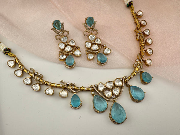 Kundan, CZ, Doublet Stone collar flexible necklace set, Indian Bridal Jewelry set
