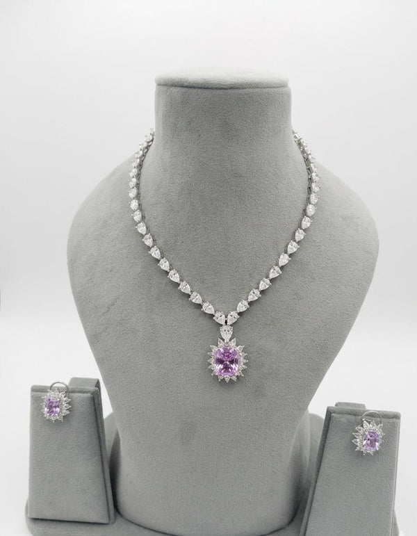 Swarovski Crystals and CZ Diamond all over Necklace Set, White Gold Plated set