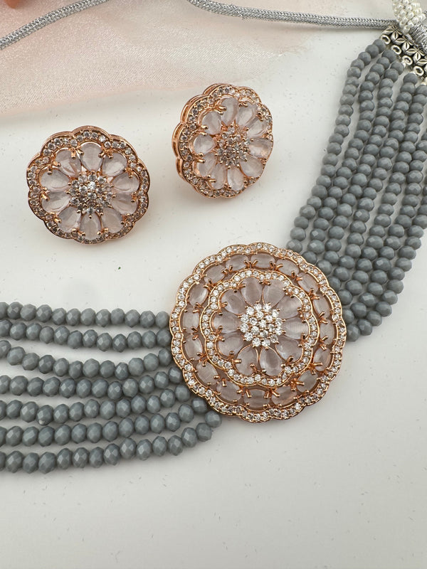 Hydro beads, CZ, Stones Choker necklace set, Indian Bridal Jewelry, chic set