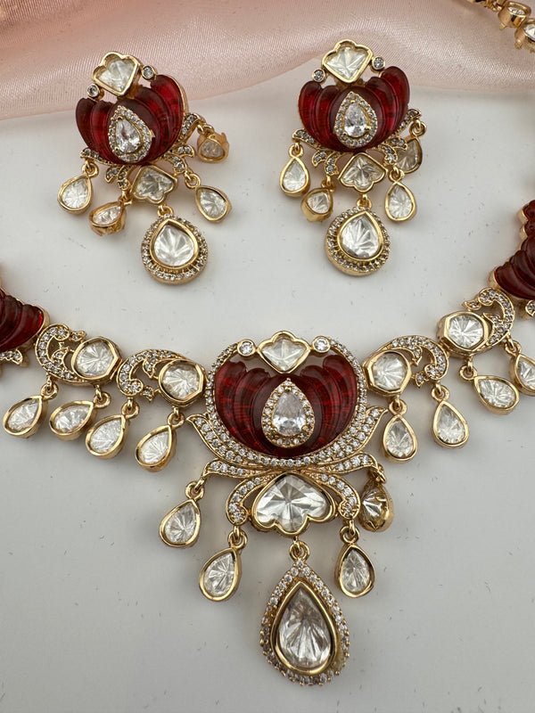 Kundan, Moissanite, MOP, CZ Flexible Gold necklace set, Indian Bridal Jewelry