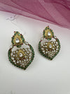 Amrapali inspired, Matt Gold with uncut kundan and CZ chandbali earrings