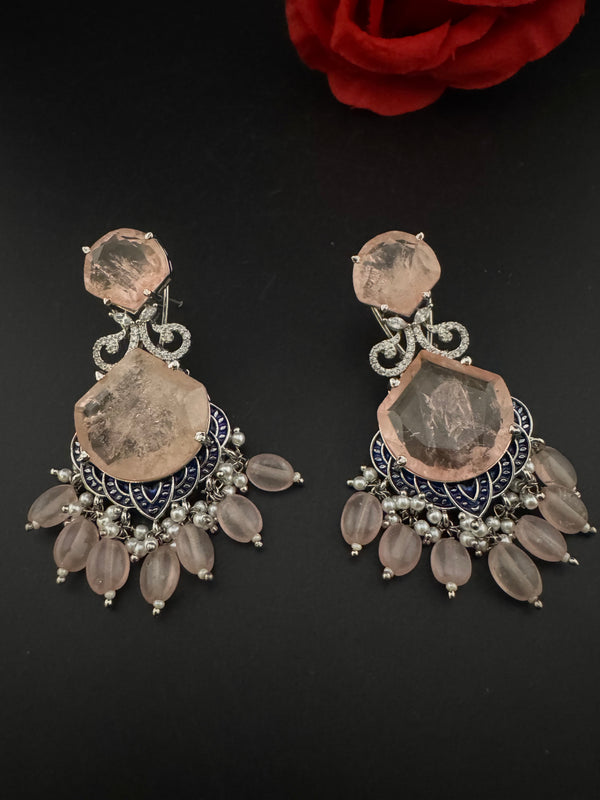 Pink and Gold, Doublet Stone Chandelier Drop Earrings, Bridal, CZ, Designer jewelry