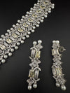 Step cut Crystals and CZ Diamond Statement Necklace Set, White Gold Plated Choker set