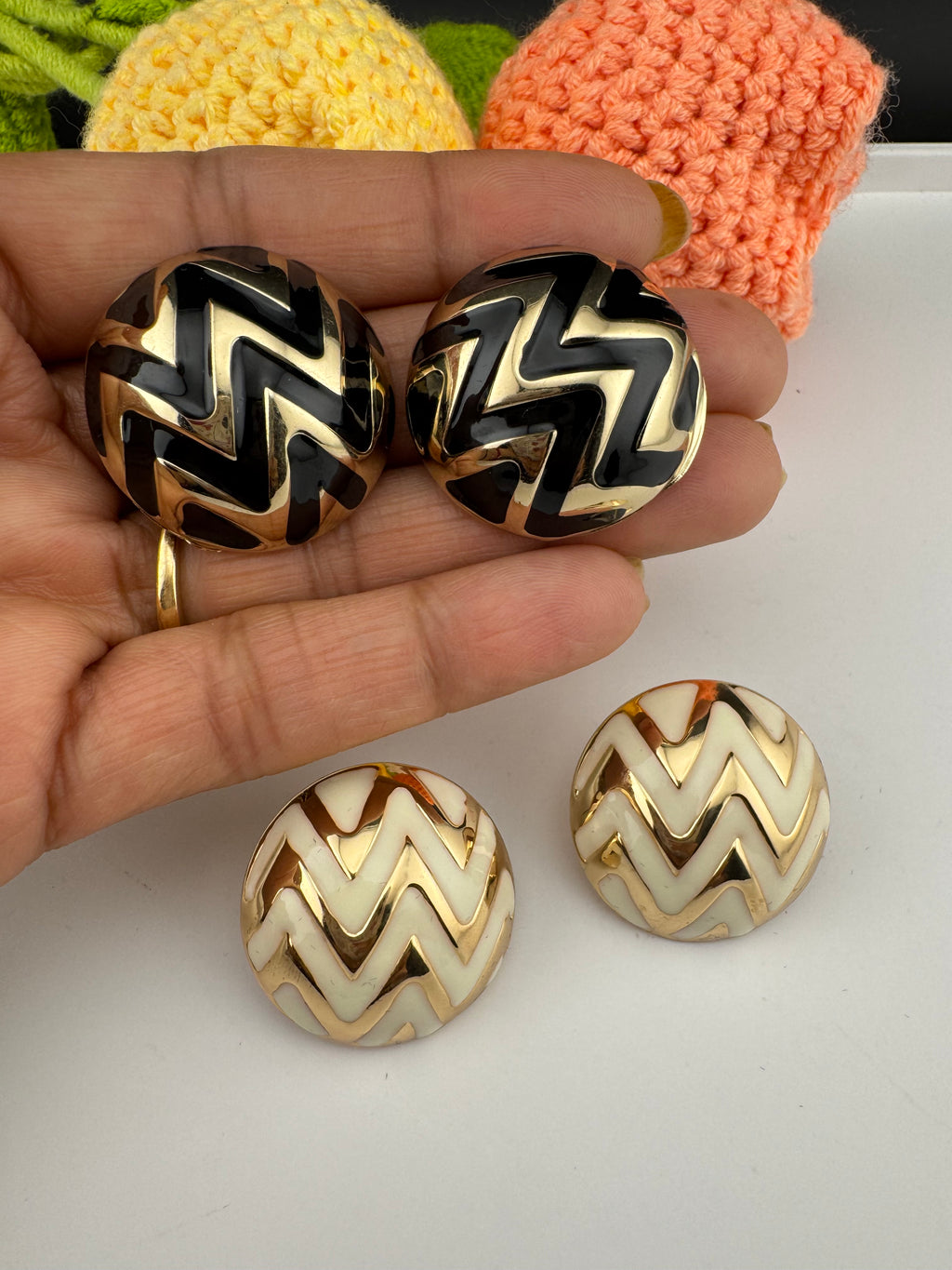 High Quality Enamel and gold designer Oversized Stud earrings, Unique statement earrings