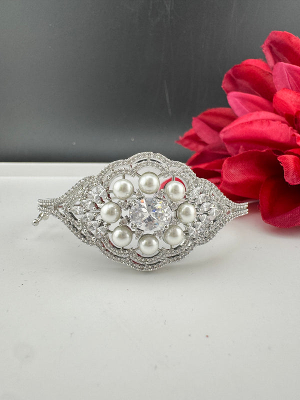 Openable Designer bracelet with Pearls, crystal stones, CZ Nano setting, Fits size upto 2.6"