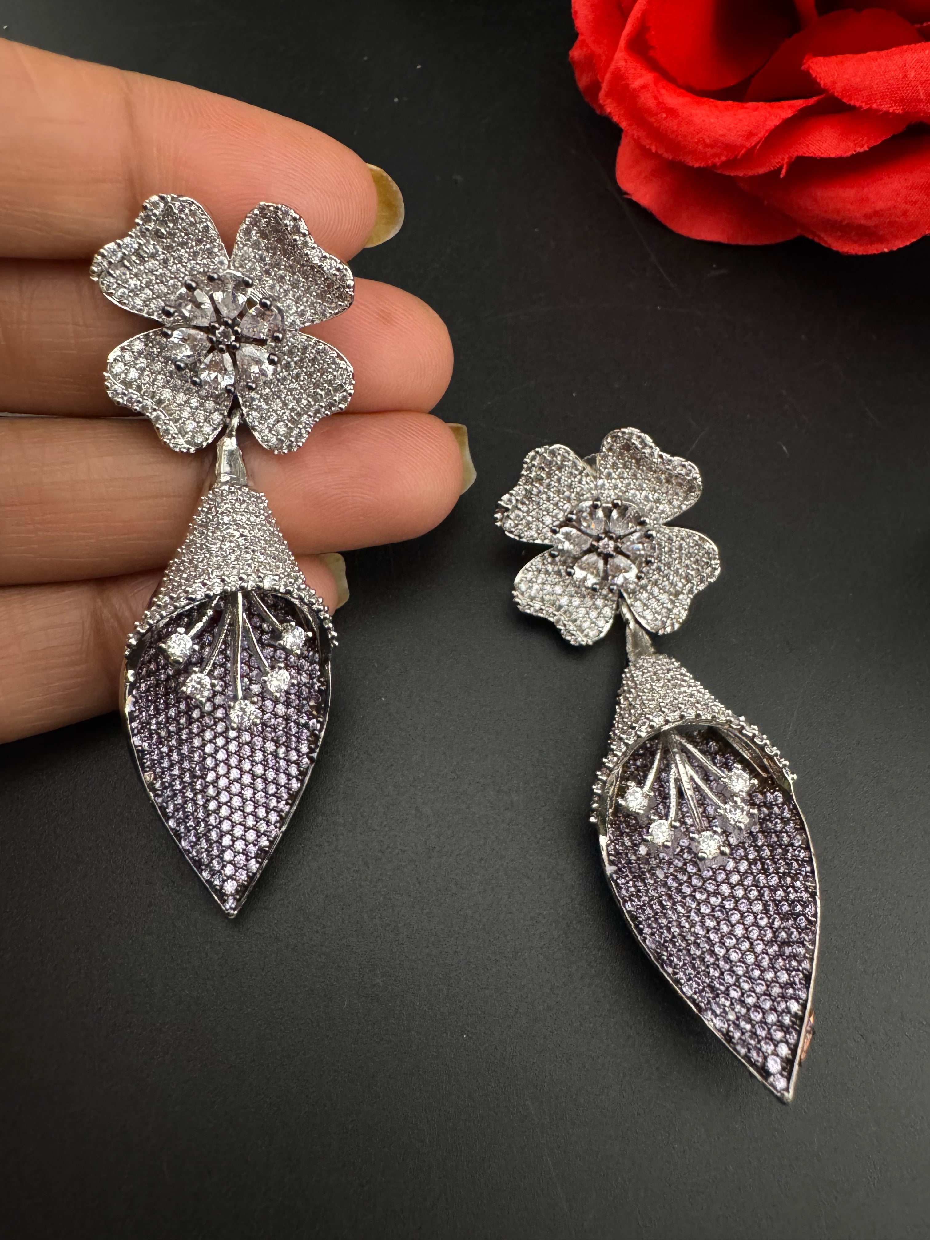 Premium Nano Setting Cubic Zirconia 3D earrings in Spear Drop, stylish, designer Inspired Statement Dangle earring/Bridal Bridesmaid earring