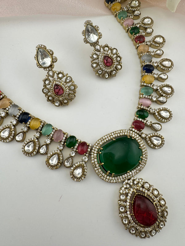Kundan, Stones, CZ Gold Plated necklace set, Indian Bridal Jewelry set