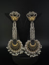 Oxidized Silver and Gold ChandBali Very long Earrings, designer jewelry
