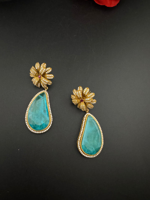 CZ and Gold, Doublet Stone Chandelier Drop Earrings, Bridal, Designer jewelry