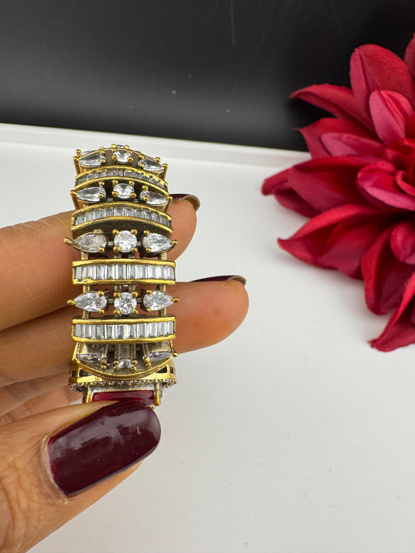Moissanite Kundan, Crystal, CZ Adjustable Gold Polish Bracelet, Kids Bracelet fits 2.4"
