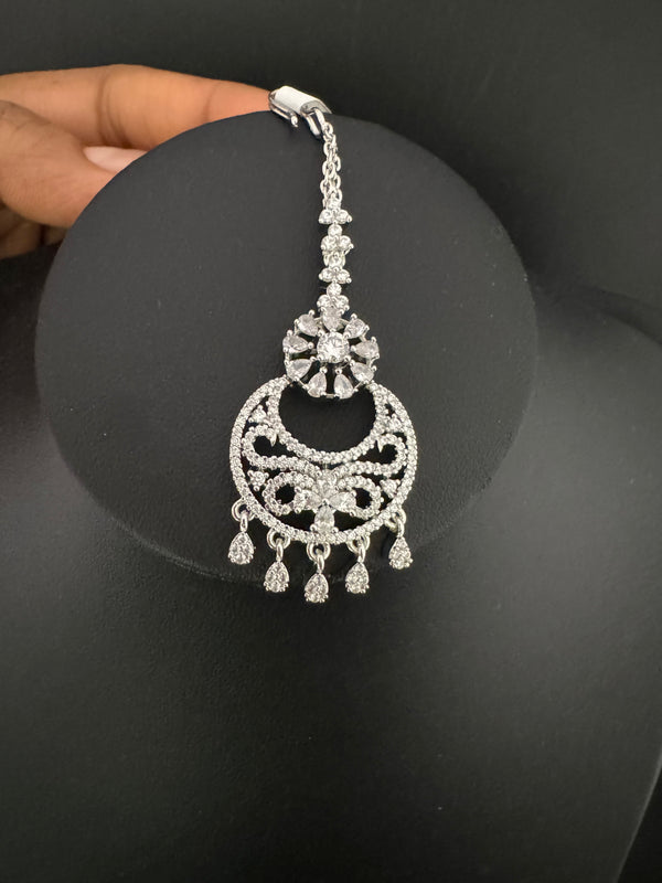 Silver Cubic Zirconia/Diamond Small Tikka, Indian Maang Tikka, kids Headpiece, head jewelry
