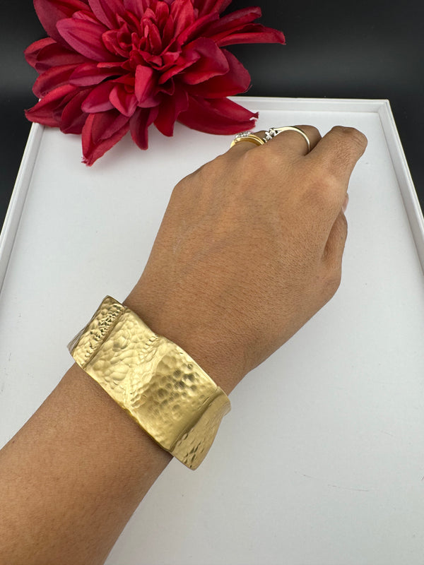 Brushed finished Gold Cuff Chunky Bracelet Bangle, Anti Tarnish, fits sizes upto 2.6"