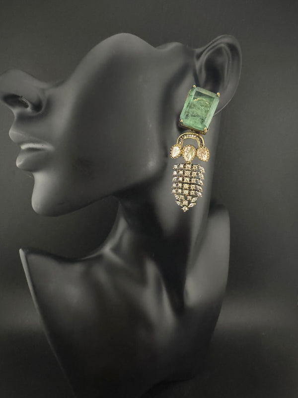 Cubic Zirconia, Kundan, Doublet Stone Chandelier Drop Earrings, Moissanite, CZ, Designer jewelry