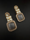 Gray and Gold Kundan, Stone Chandelier Drop Earrings, Bridal, Moissanite, CZ, Designer jewelry