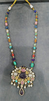 Multicolor Navratan, Kundan, Gold long necklace set, Rani Haar, Indian Bridal Jewelry