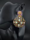 Antique Gold, Enamel, Stones Chandbali Dangle Earrings, Amrapali inspired Designer jewelry